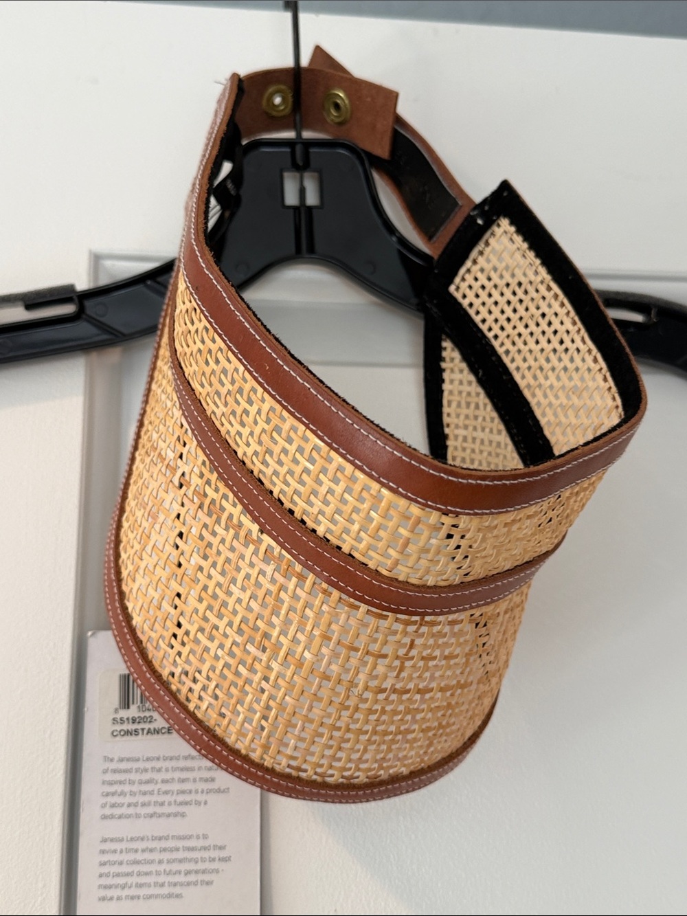 Janessa Leone Woven Straw Visor with Brown Trim - Unbranded